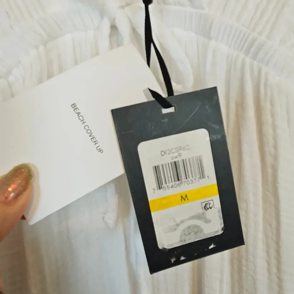 DKNY White V Neck Front Tie Maxi Dress Cover Up Women's Medium‎ Beach Pool